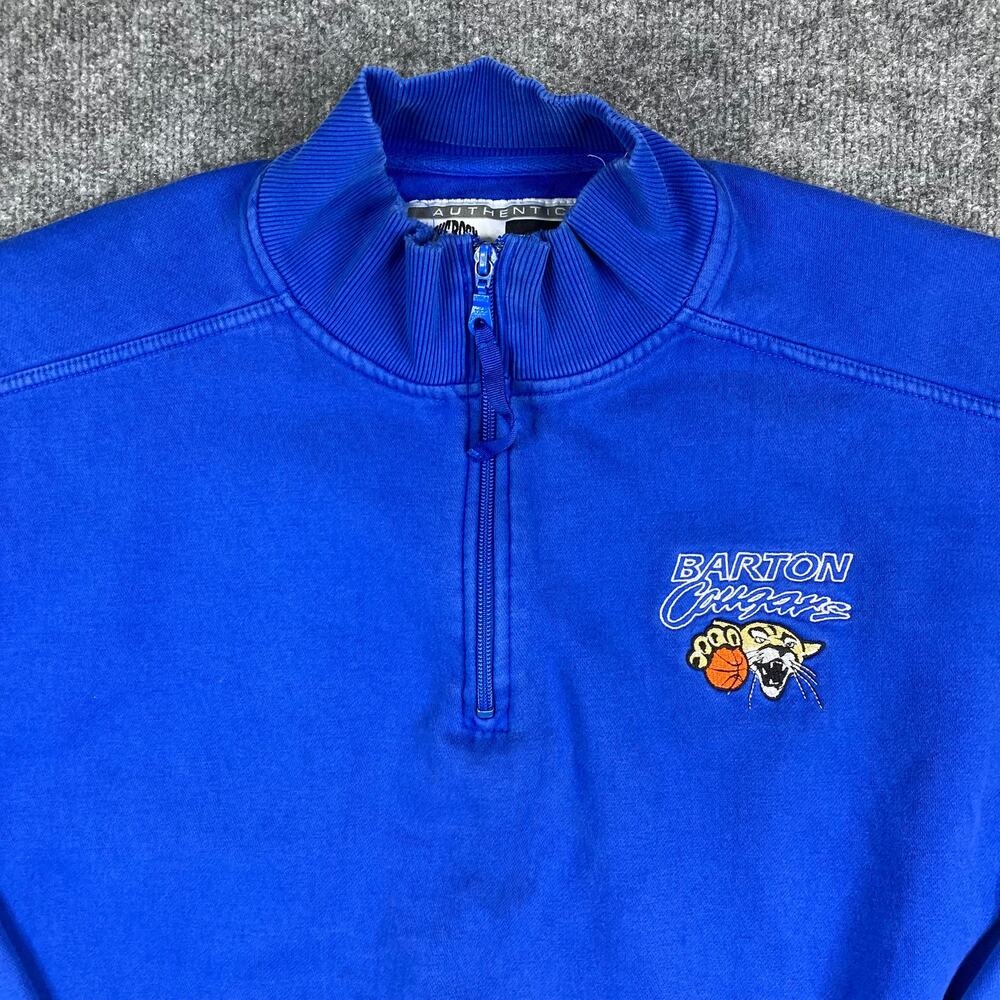 The Rock 1/4 Zip Sweatshirt Mens Size XL Blue Barton Cougars Basketball Vintage